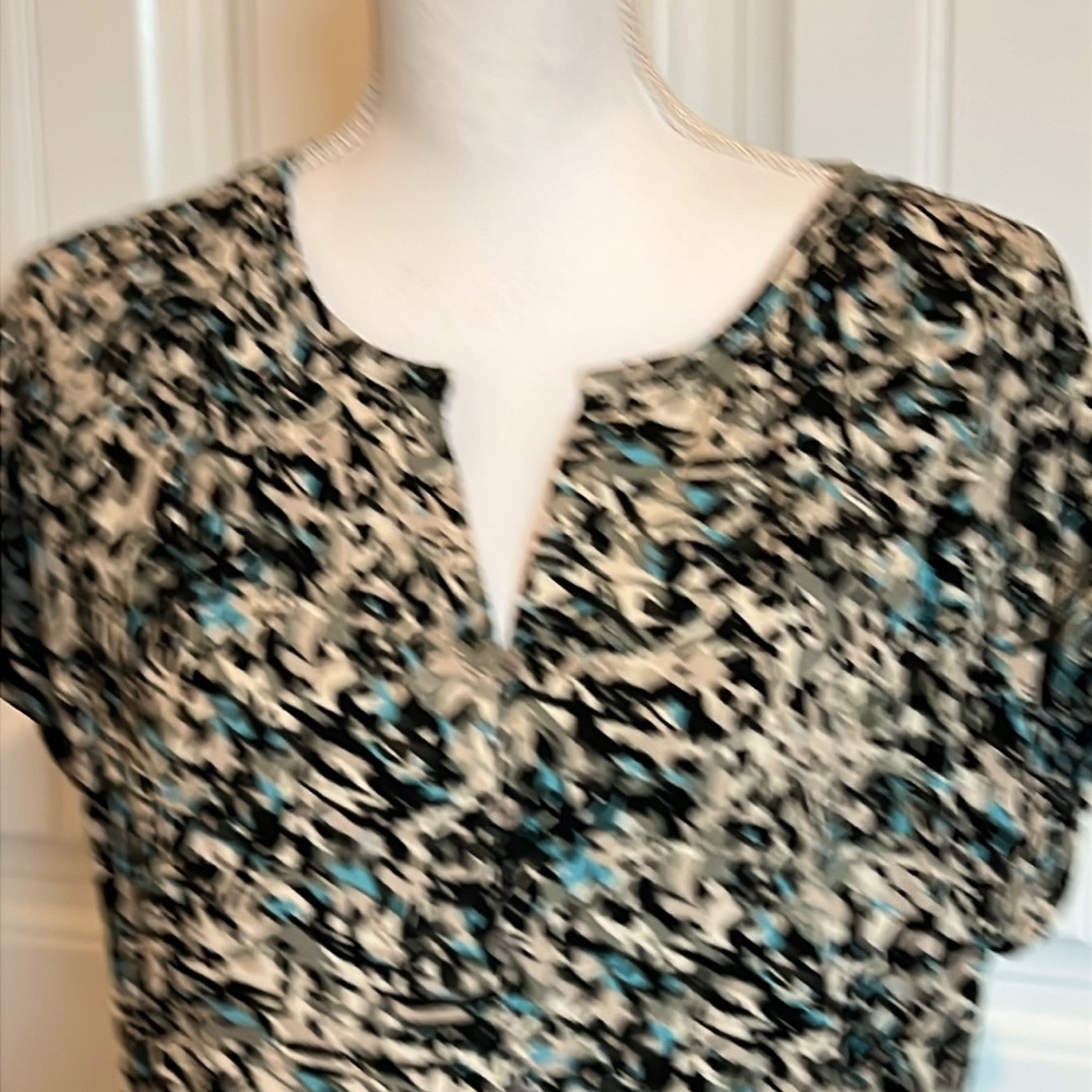NWT Loft Dress Large Petite LP black blue abstract career business casual soft - Picture 3 of 16